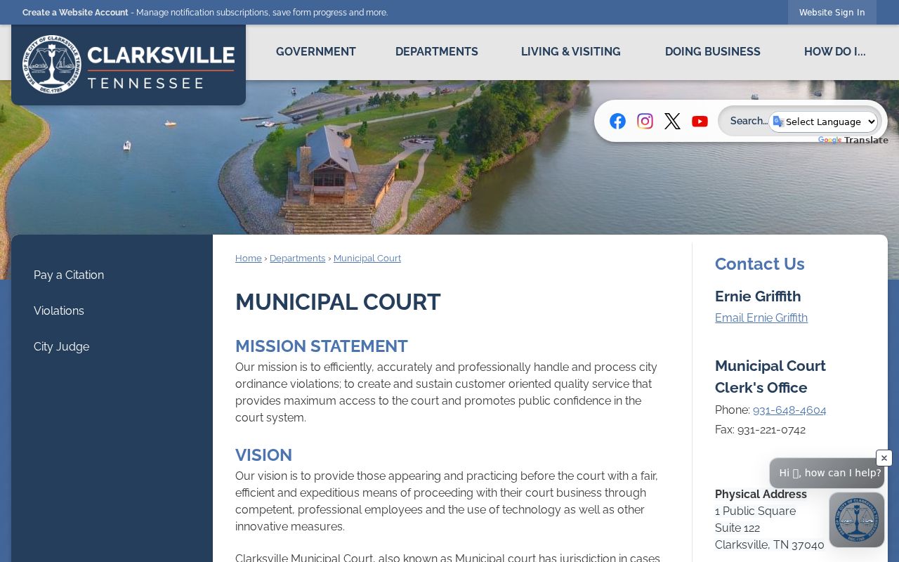 Clarksville Municipal Court page for Montgomery County city traffic cases