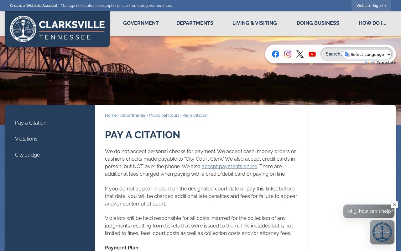 Clarksville Pay a Citation page with municipal traffic payment instructions
