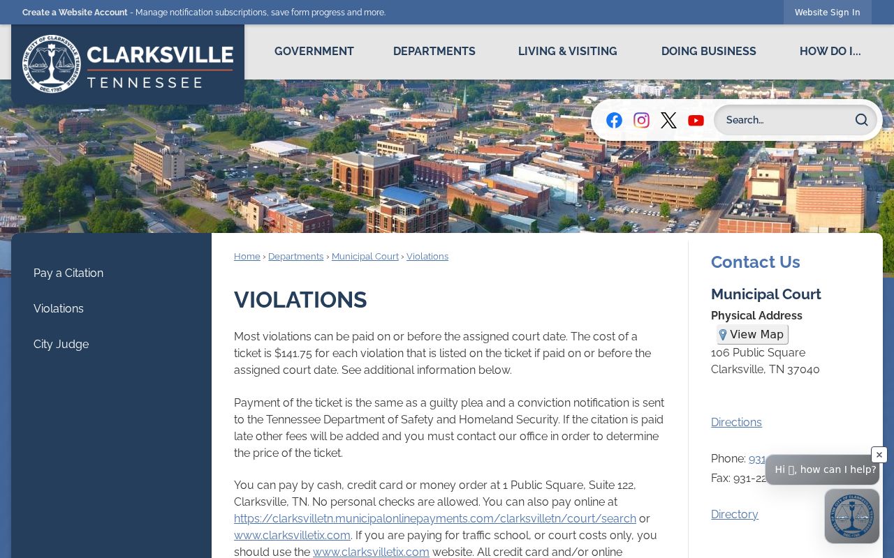 Clarksville Municipal Court violations guidance for traffic tickets