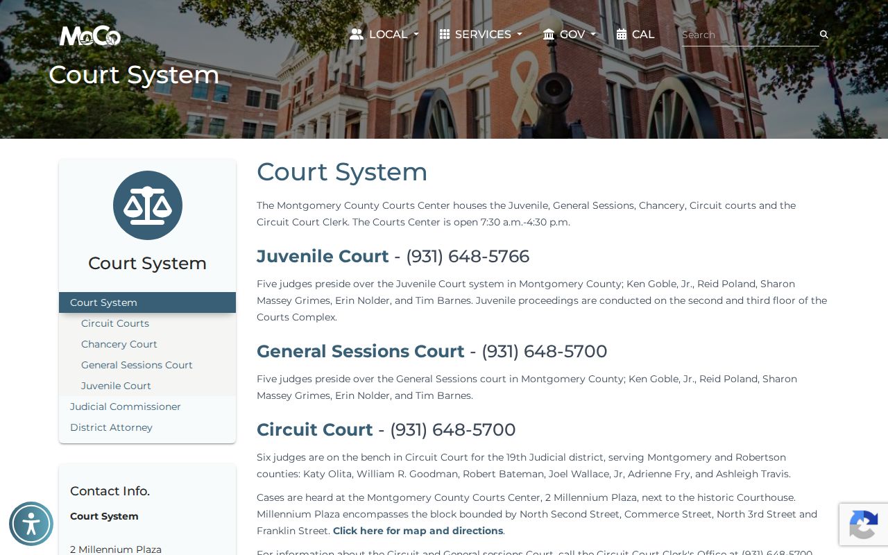Montgomery County court docket court system page